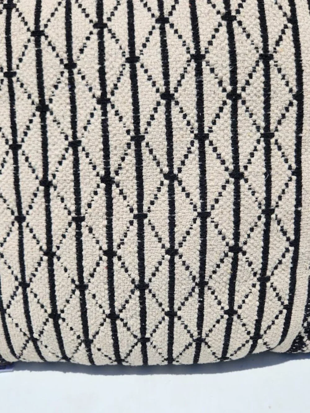 Hand Woven Geometric Accent Throw Pillow Creme Black Off White with Tassels 21